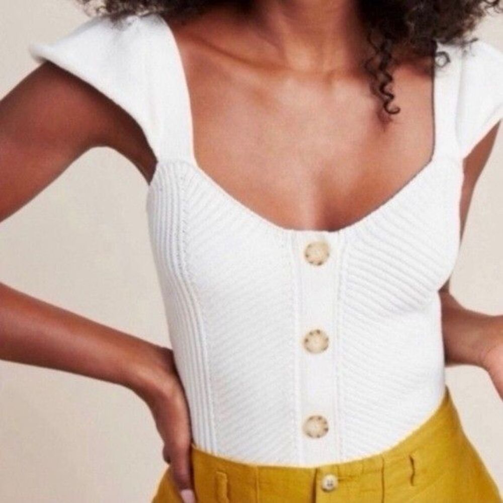 Anthropologie Flutter-Sleeved Knit Tank Top XS Coastal Chic Coquette Frenchy
